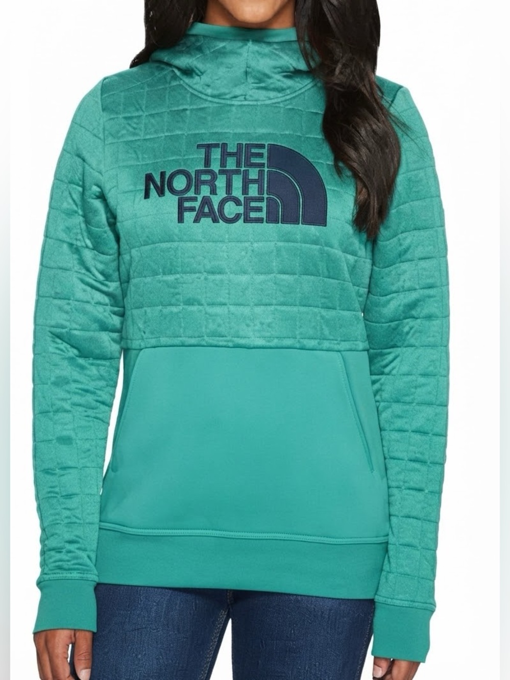 The North Face Quilted Half Dome Pullover Hoodie - Teal Blue - Size Large